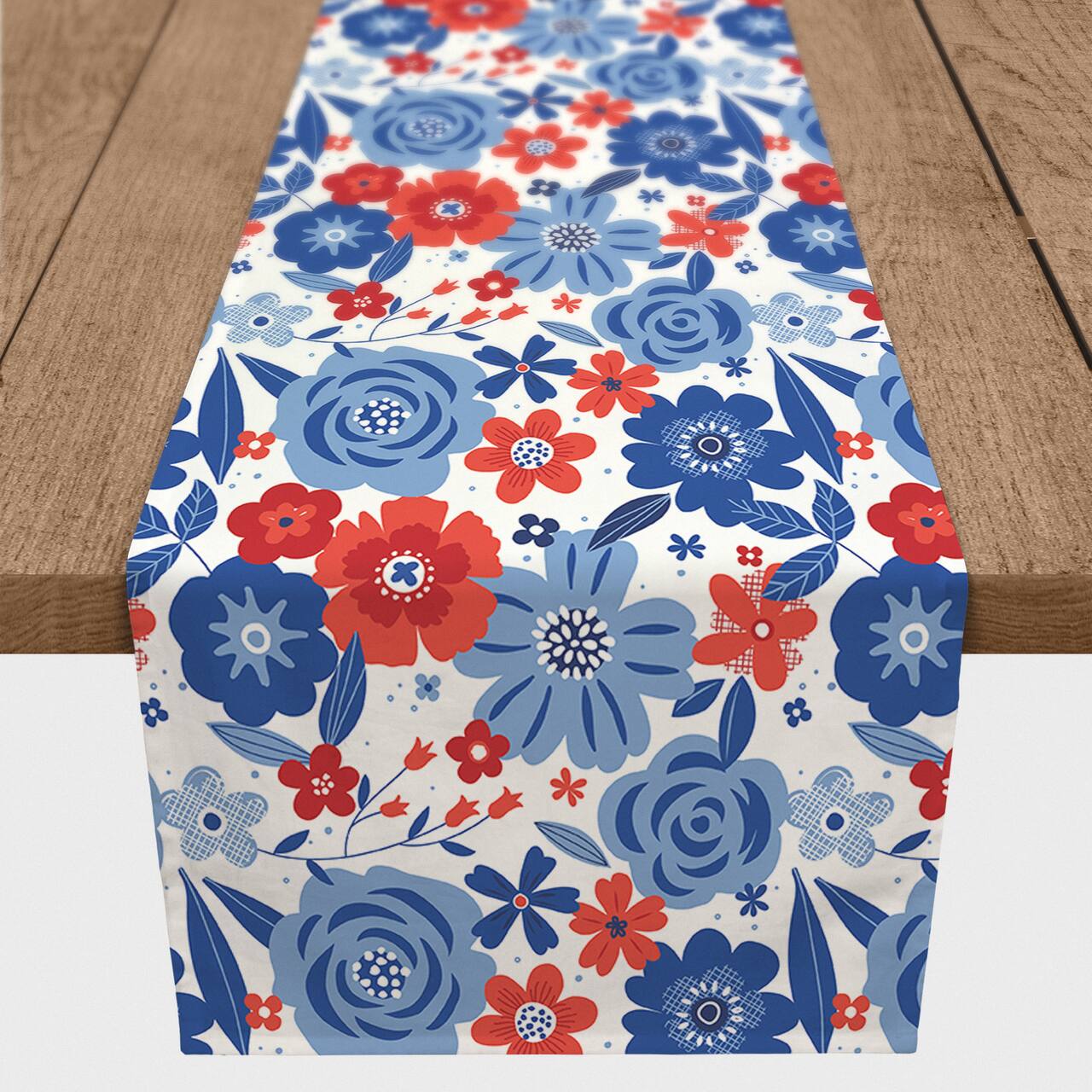 Red White and Blue Florals Cotton Twill Runner